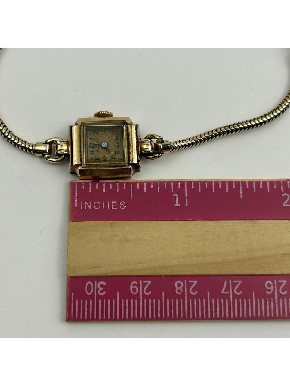 Vintage 1947 Bulova Ladies Watch 14K Gold Filled Square Art Deco - WORKING - Picture 16 of 16